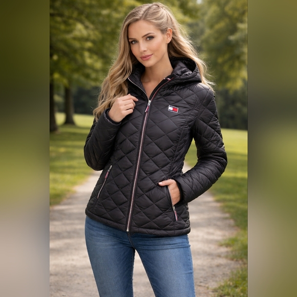 Tommy Hilfiger Jackets & Blazers - Tommy Hilfiger Quilted Black Hooded Jacket Size Large